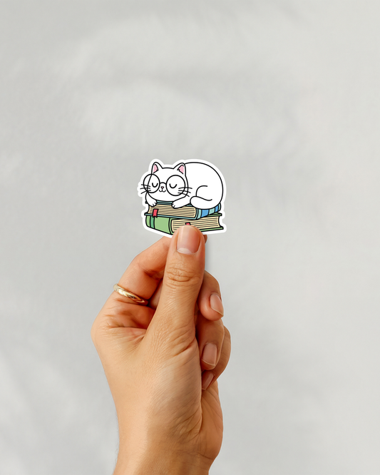 Cat On Books Vinyl Sticker